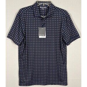 NWT Mizzen Main Versa Polo Mens M Navy Blue Floral AOP Trim Fit Moisture Wicking